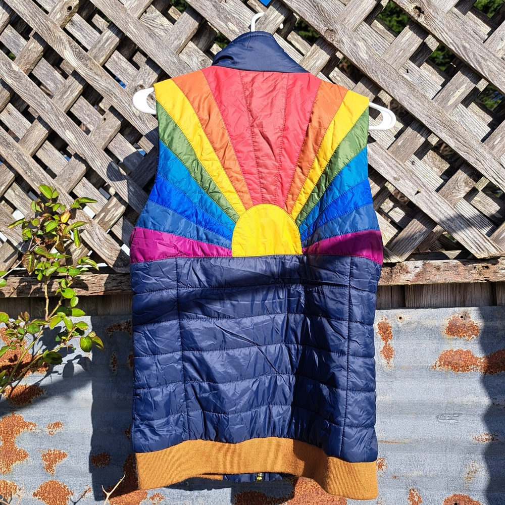 Aviator Nation Navy Puffer Jacket with Rainbow Logo and Sherpa Collar